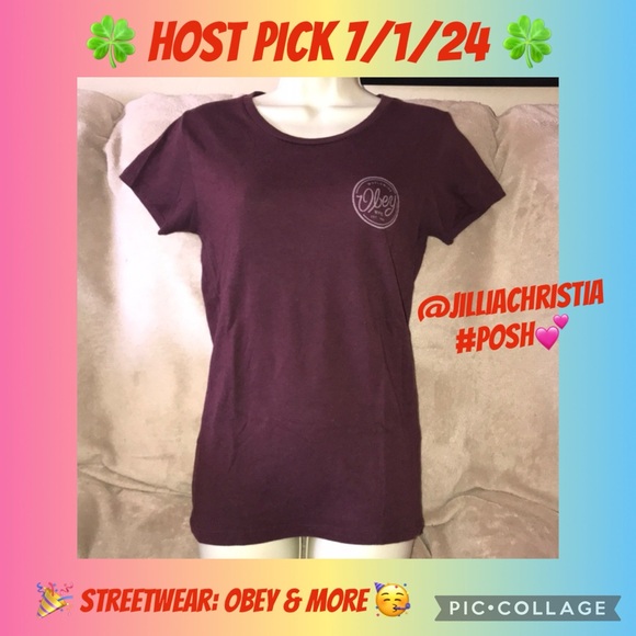 Obey Medium maroon and white short sleeved shirt 💕 - Picture 1 of 6